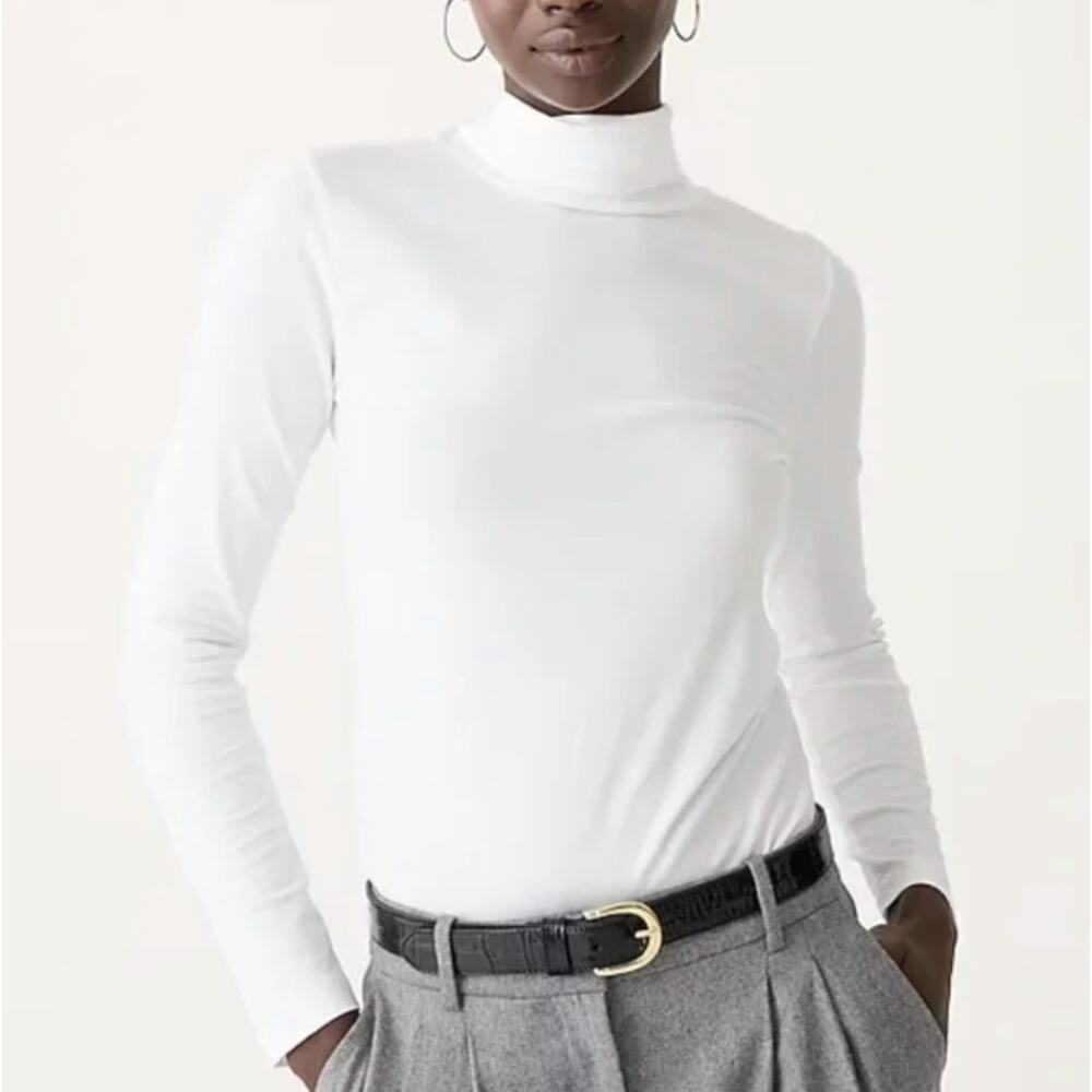 NWT J. Crew Tissue Turtleneck Top White Long Sleeve Lightweight Classic Size S - Picture 2 of 13